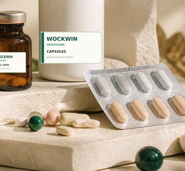 AI-generated Wockwin Healthcare labelled blister packaging concept