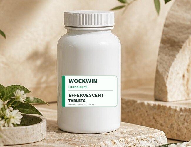 AI-generated Wockwin-branded effervescent tablets packaging concept