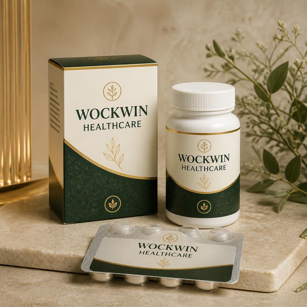 AI-generated Wockwin Healthcare product packaging concept